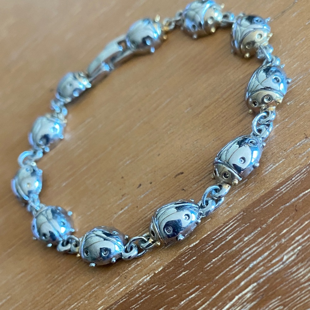 Elegant Silver and Gold Ladybug Bracelet